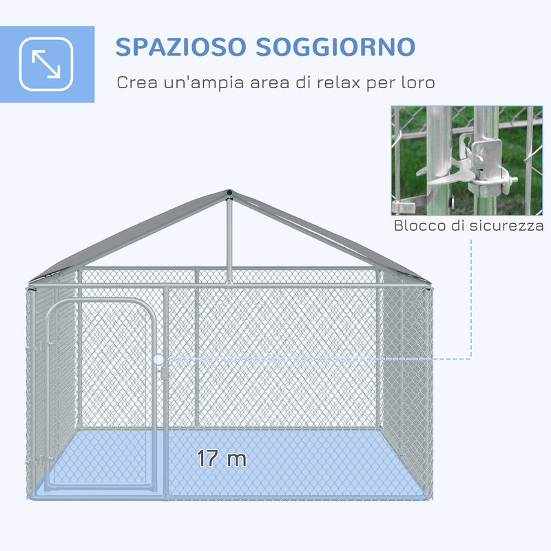 Recinto per Animali Cani Cuccioli 230x230x175 cm in Tubo Zincato con Copertura Argento-4