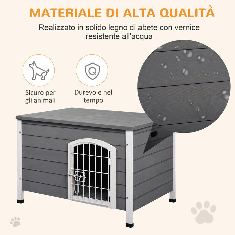 Cuccia per Cani Impermeabile da Esterno 80x55x53.5 cm in Legno Grigio-4