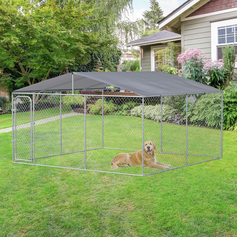 Kennel per Cani da Esterno 400x400x232 cm in Metallo Argento-2