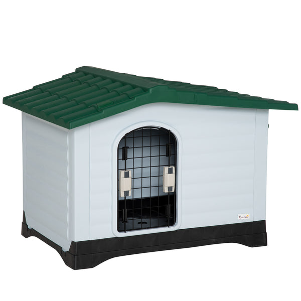 sconto Kleine Hundehütte 91 x 69 x 66 cm mit abnehmbarem Tor in Weiß und Grün