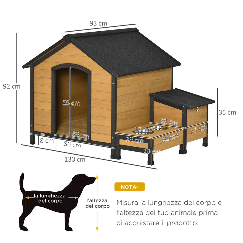 Cuccia per Cani Taglia Media 130x93x92 cm con 2 Poraciotole in Legno di Abete-3