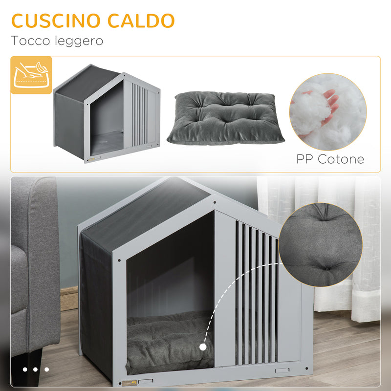 Cuccia per Cani a Casetta 60x43x55 cm in Truciolare e Poliestere Grigio-6