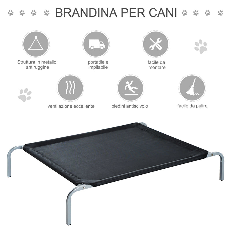 Brandina Portatile per Cani 110x80x20 cm Fino a 22Kg in Metallo e Tessuto a Rete Nero-5