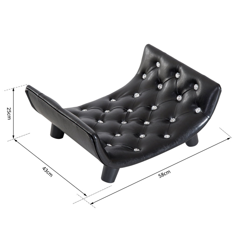 Divanetto Cuccia per Cani e Gatti in Similpelle e Legno Nero 58x43x25 cm -3