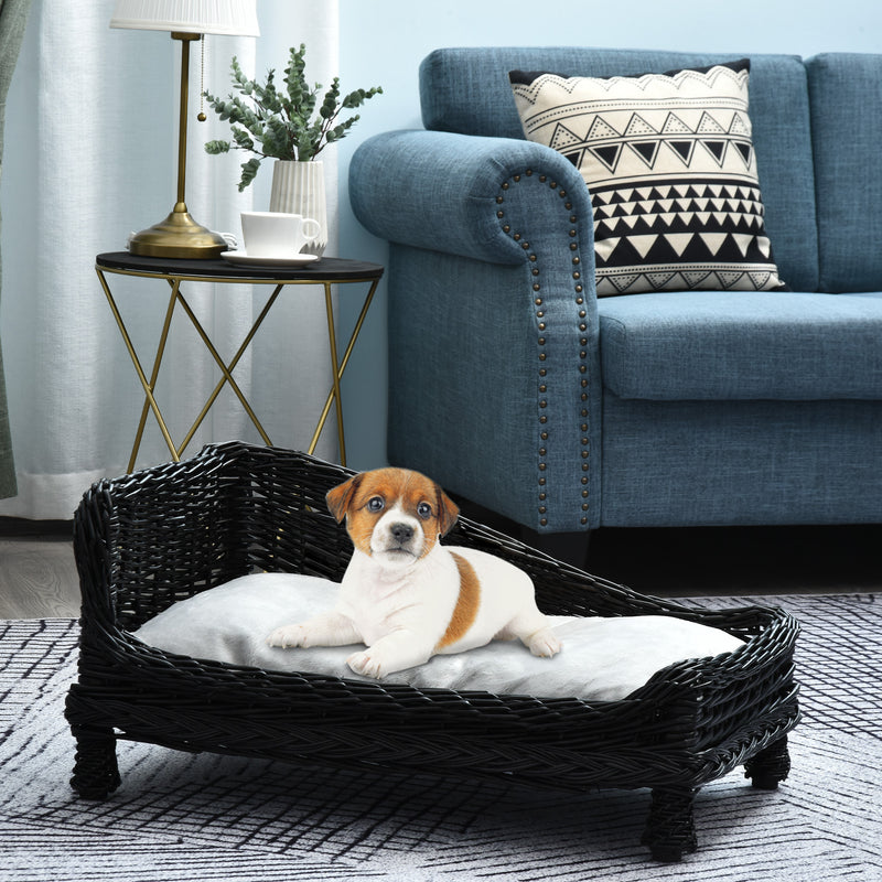 Cuccia per Cani e Gatti in Vimini con Cuscino 69x42x33 cm  Sofa Nero-2