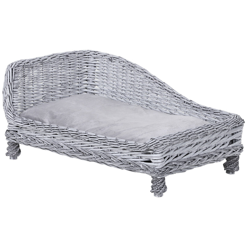 Cuccia Chaise Longue per Animali Domestici 69x42x33 cm in Vimini  Grigia-1