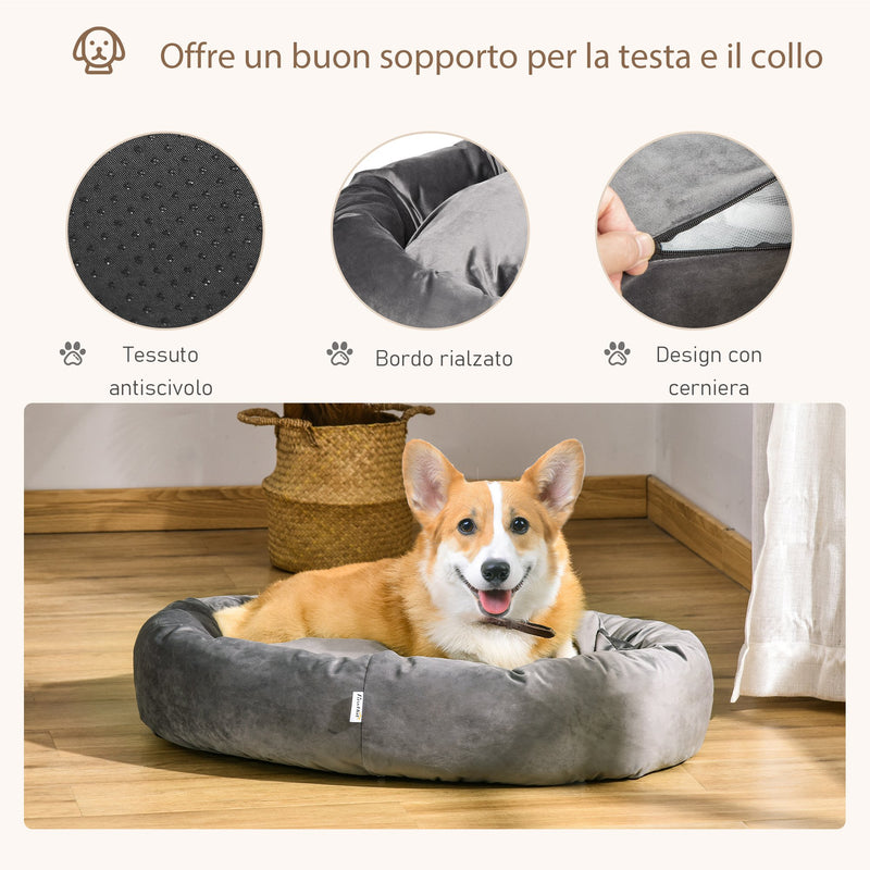 Cuccia Imbottita per Cani 81,5x58x18 cm in Tessuto Vellutato Grigio Scuro-4