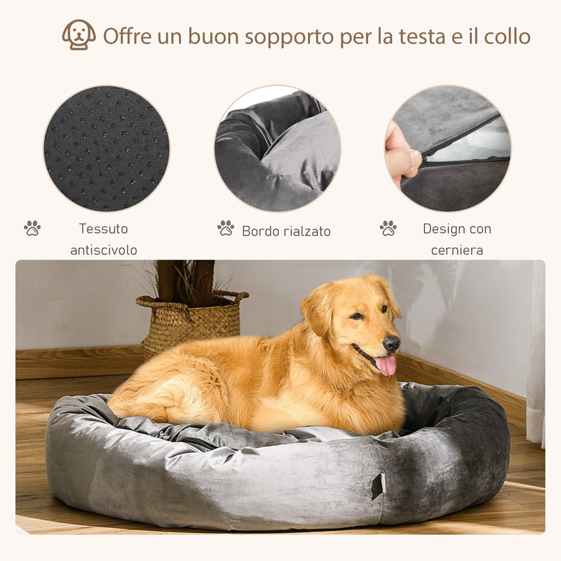 Cuccia Imbottita per Cani 102x74x23 cm in Tessuto Vellutato Grigio Scuro-4