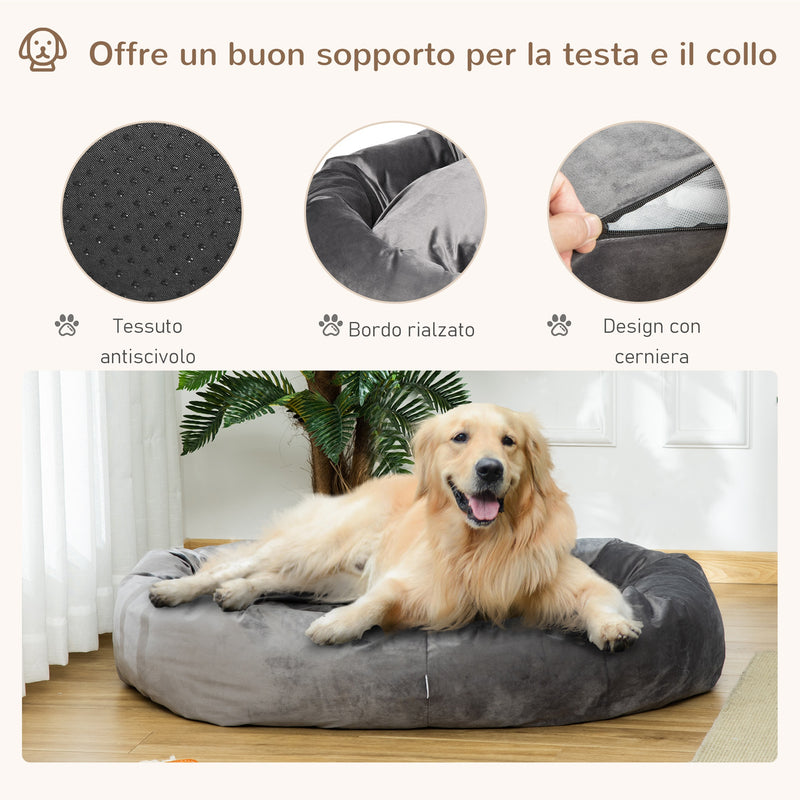 Cuccia Imbottita per Cani 132x89x28 cm in Tessuto Vellutato Grigio Scuro-4