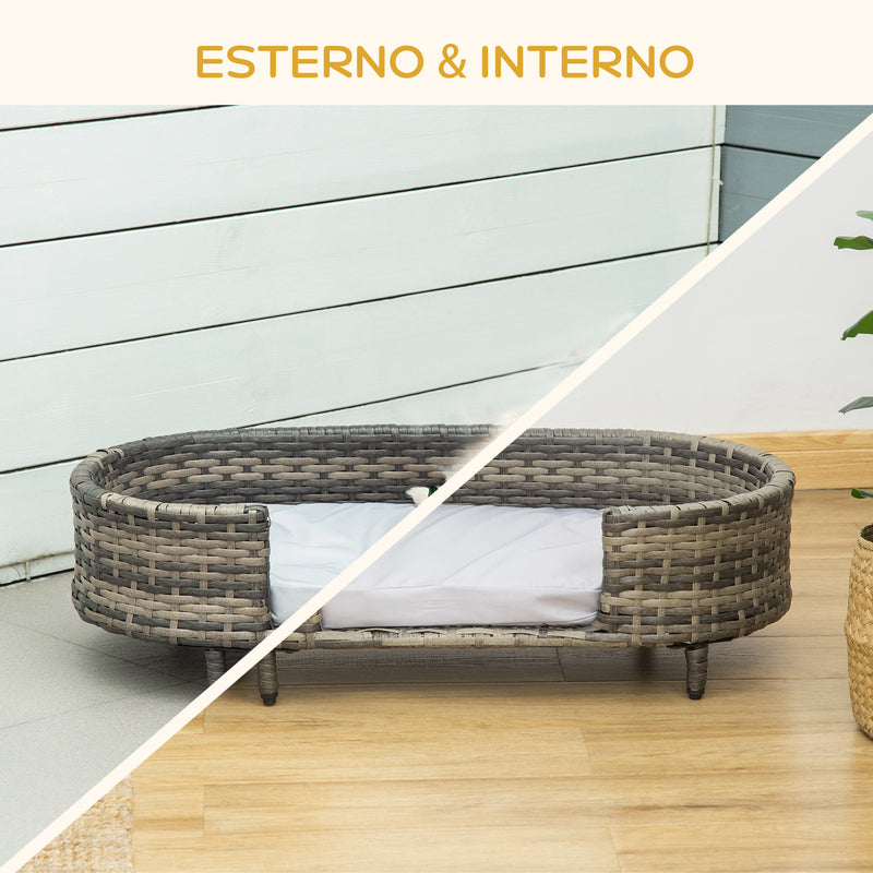 Cuccia per Cani 74x42x21 cm con Cuscino in Rattan PE Marrone e Grigio-6