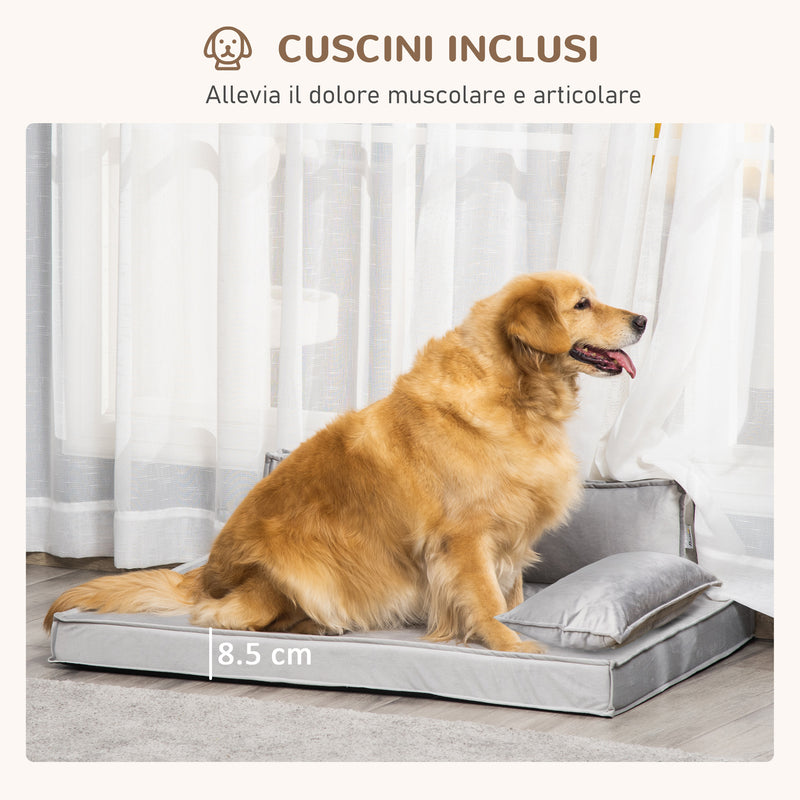 Cuccia per Cani e Gatti 99x71x28 cm in Tessuto Effetto Velluto Grigio-6