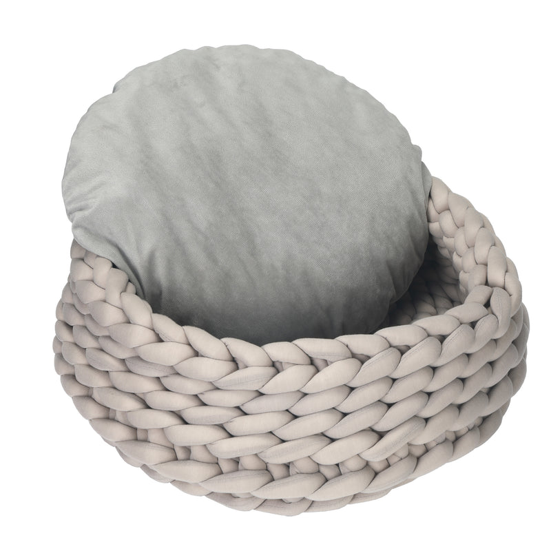 Cuccia per Cani e Gatti Ø50x19 cm in Tessuto Effetto Velluto Grigio-8