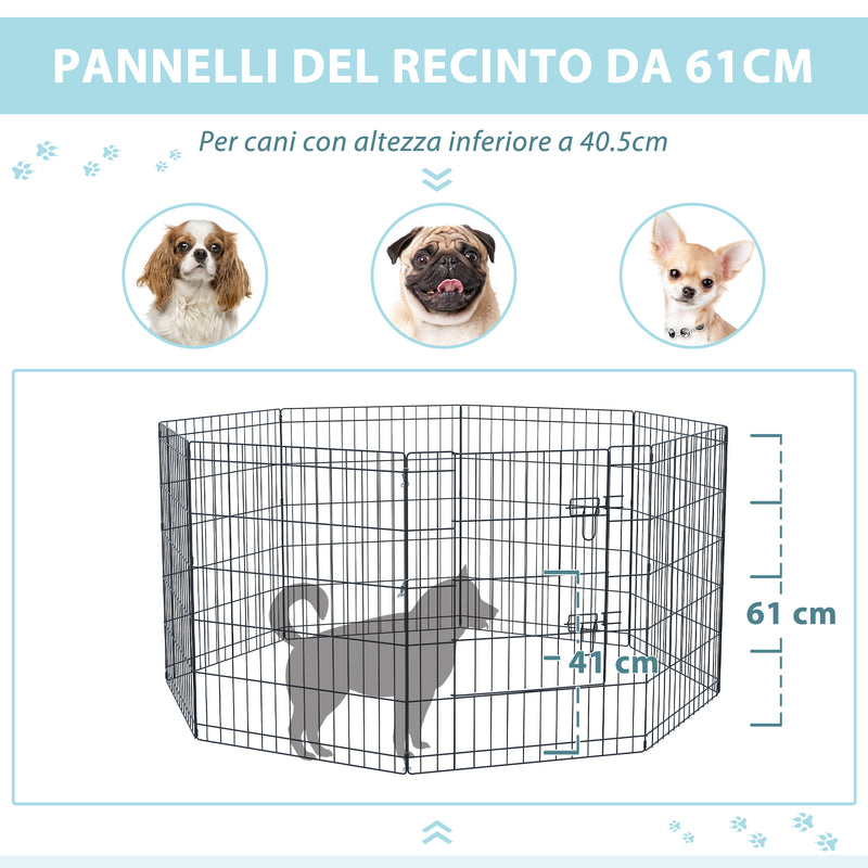 Recinto per Cani Gatti a Rete 8 Pezzi 76x61 cm Nero -5