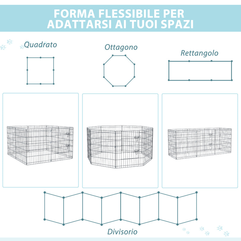 Recinto per Cani Gatti a Rete 8 Pezzi 76x61 cm Nero -7