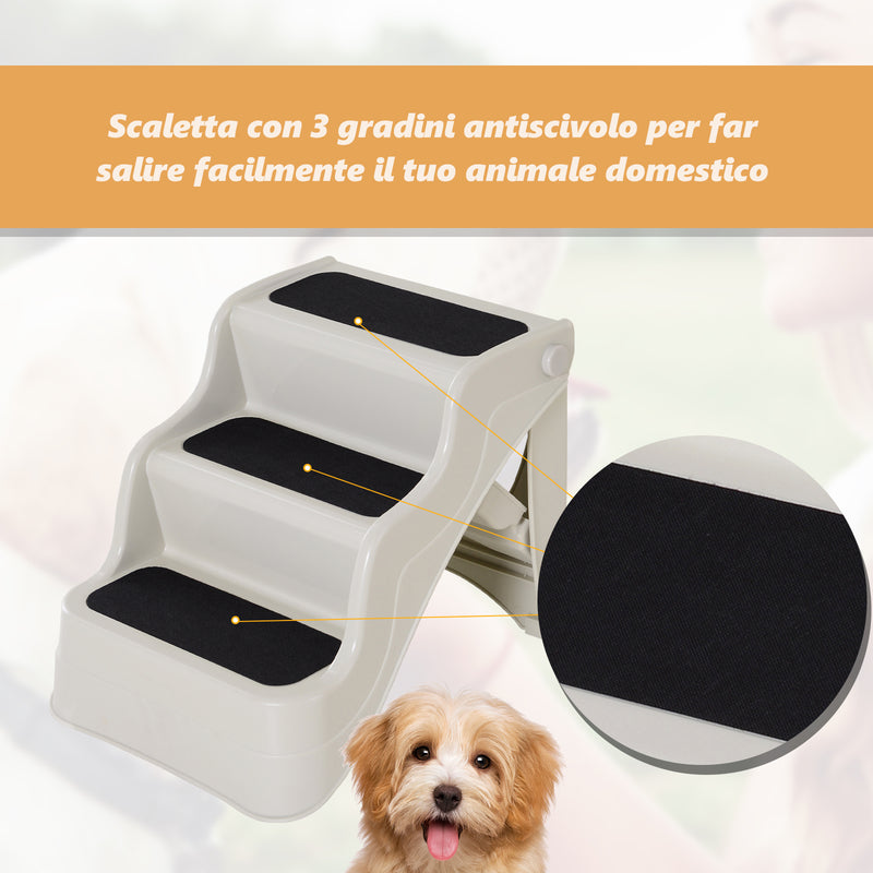 Scaletta Pieghevole 3 Gradini per Animali Domestici Beige 49x39x39 cm -7