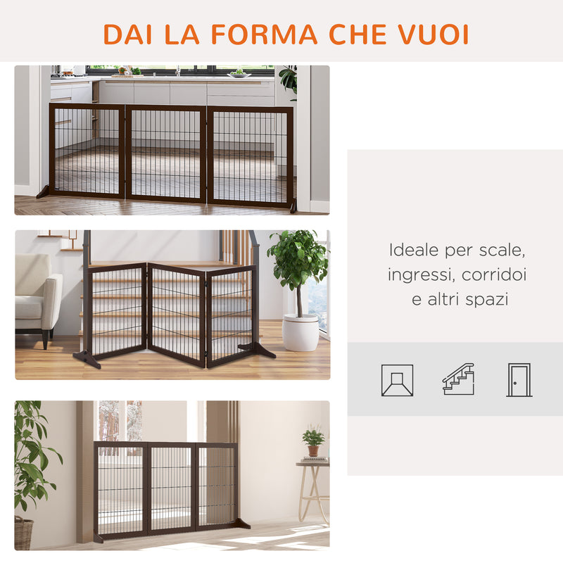 Cancelletto di Sicurezza Pieghevole per Animali Domestici 185x36x71 cm in Legno  Marrone-4