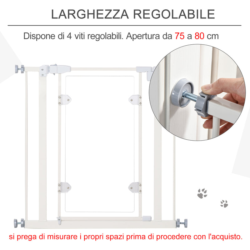 Cancelletto di Sicurezza per Animali Domestici 76,9-81,9 cm in Ferro Bianco-4