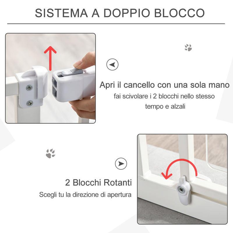 Cancelletto di Sicurezza per Animali Domestici 76,9-81,9 cm in Ferro Bianco-5