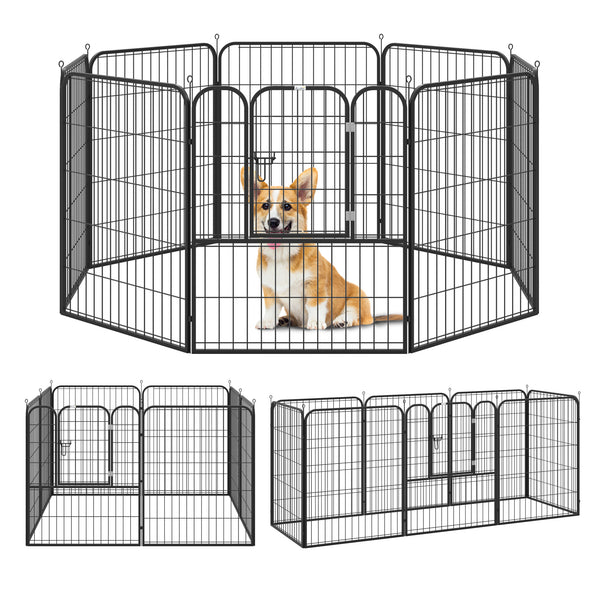 sconto Modularer Hundezaun 8 Paneele 78x100 cm aus Stahl und schwarzem Metall