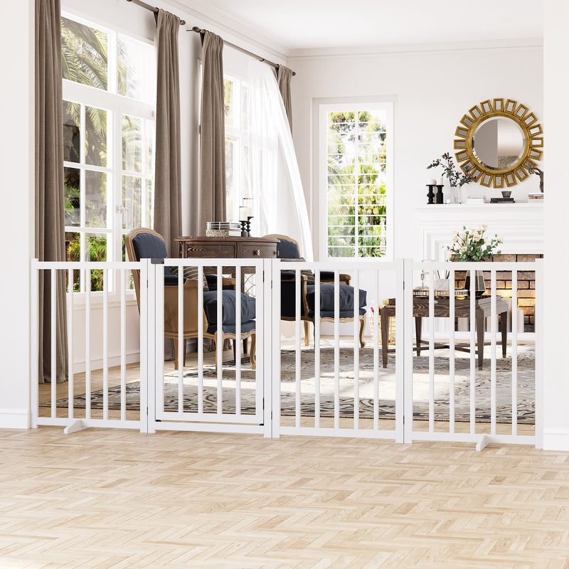 Cancelletto di Sicurezza Pieghevole per Animali Domestici 237,5x36x80 cm in Legno Bianco-2