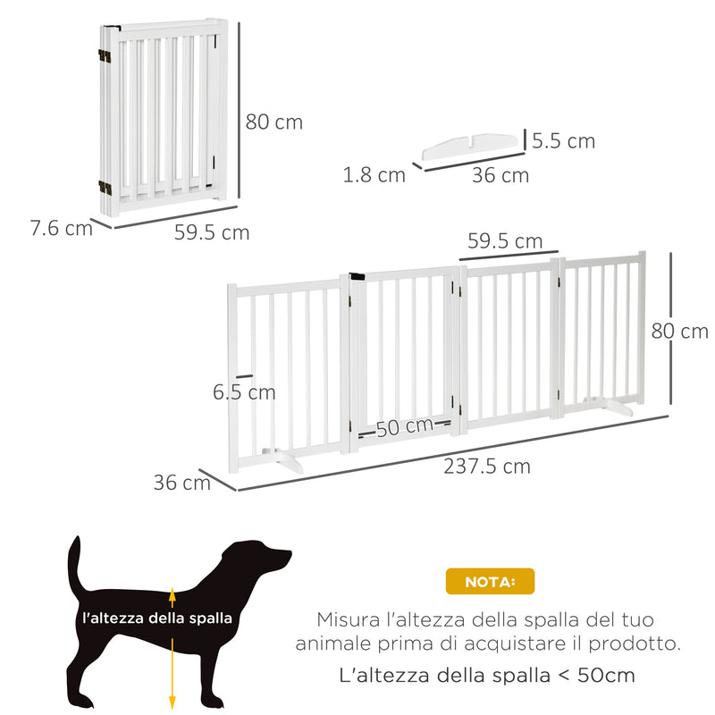 Cancelletto di Sicurezza Pieghevole per Animali Domestici 237,5x36x80 cm in Legno Bianco-3