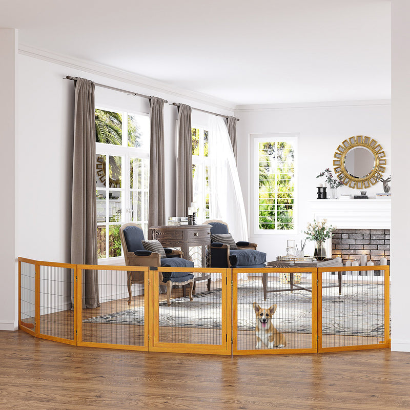 Cancelletto di Sicurezza Pieghevole per Animali Domestici 432x36x70 cm in Legno e Acciaio Giallo-2