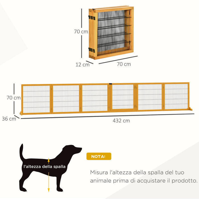 Cancelletto di Sicurezza Pieghevole per Animali Domestici 432x36x70 cm in Legno e Acciaio Giallo-3