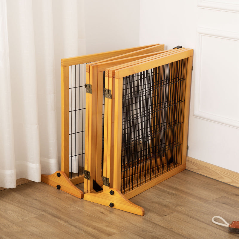 Cancelletto di Sicurezza Pieghevole per Animali Domestici 432x36x70 cm in Legno e Acciaio Giallo-9