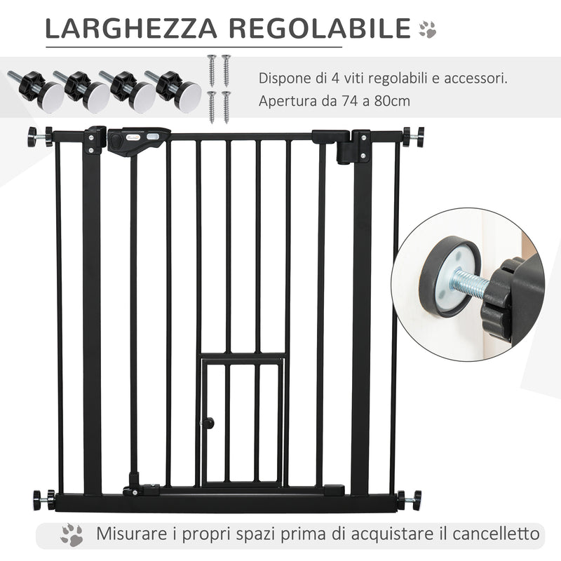 Cancelletto Sicurezza Regolabile per Cani 74-80 cm con Chiusura Automatica Nero-6