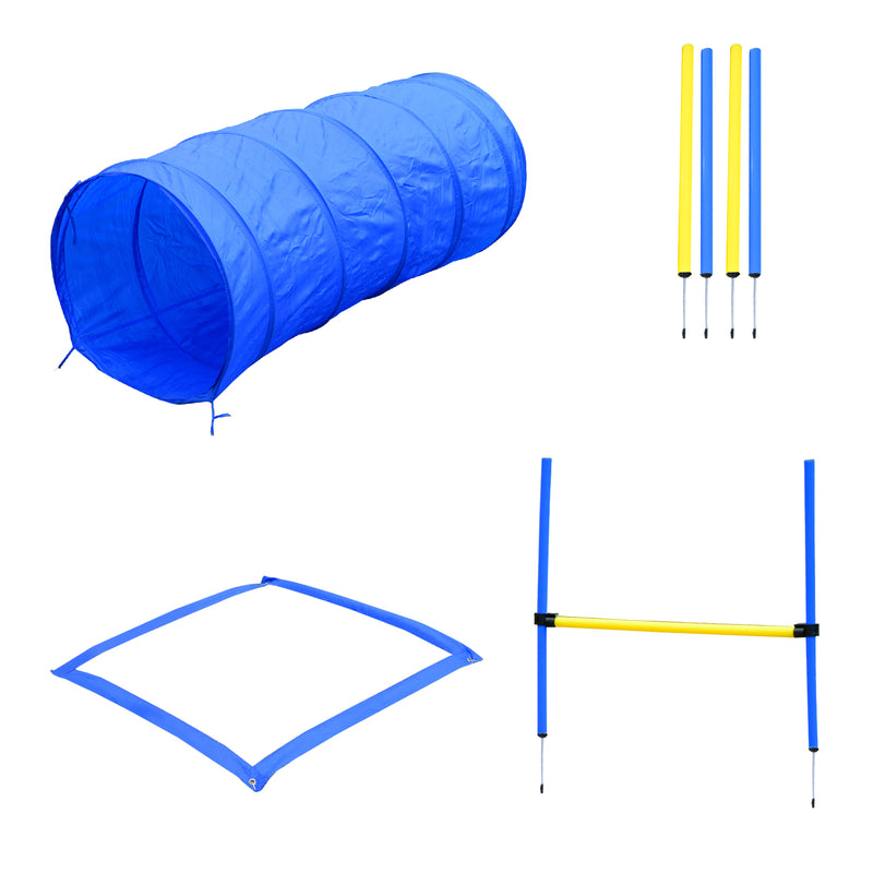 Set Ostacoli Slalom e Tunner per Addestramento Cani con Sacca di Trasporto  Giallo e Blu-1