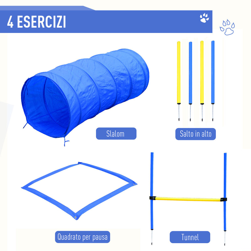 Set Ostacoli Slalom e Tunner per Addestramento Cani con Sacca di Trasporto  Giallo e Blu-4