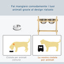 Ciotole per Cani Rialzate 49x25x41 cm in Acciaio e Legno Naturale-4