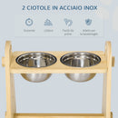 Ciotole per Cani Rialzate 49x25x41 cm in Acciaio e Legno Naturale-5