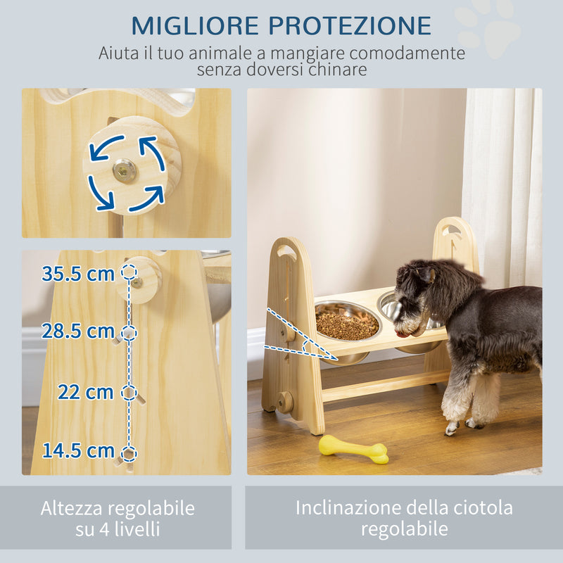 Ciotole per Cani Rialzate 49x25x41 cm in Acciaio e Legno Naturale-6