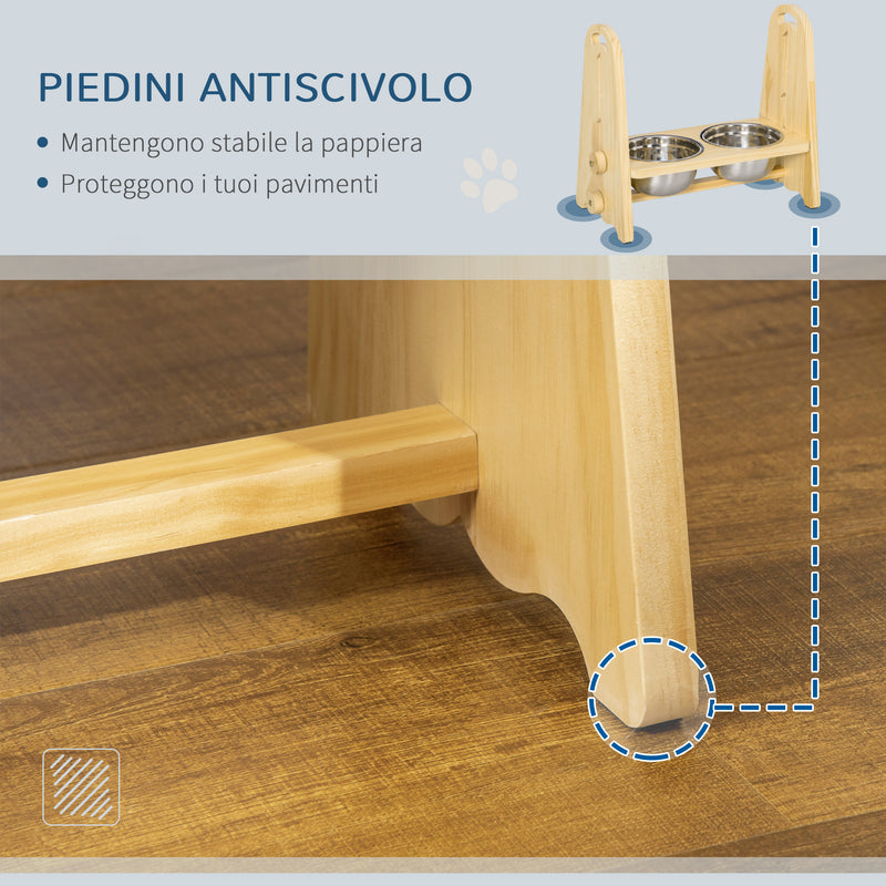 Ciotole per Cani Rialzate 49x25x41 cm in Acciaio e Legno Naturale-7