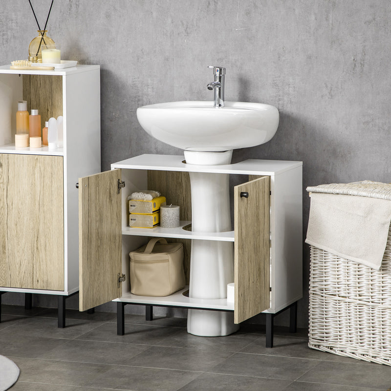 Mobile  Sotto Lavabo 60x30x60 cm in Truciolato e Acciaio Bianco e Rovere-7