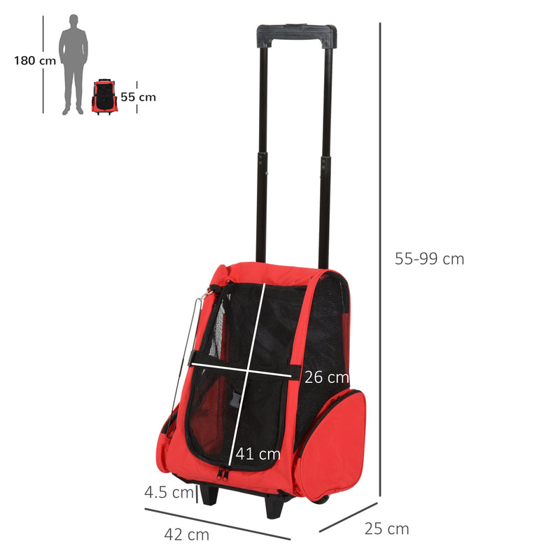 Trolley zaino 2 in 1 per piccoli animali domestici Rosso 35x27x49 cm -3