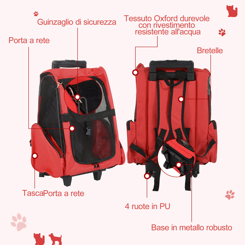 Trolley zaino 2 in 1 per piccoli animali domestici Rosso 35x27x49 cm -6