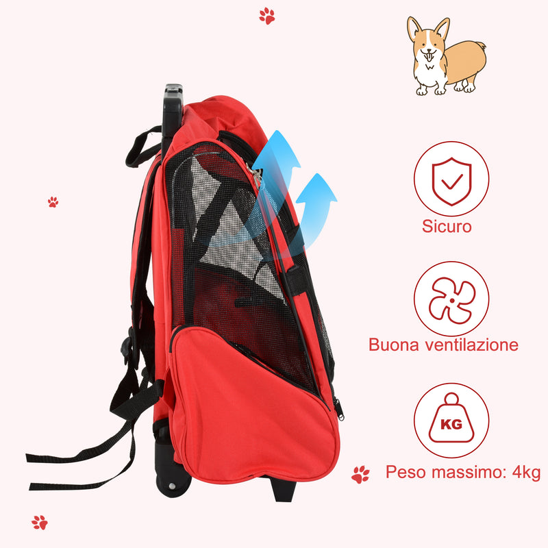 Trolley zaino 2 in 1 per piccoli animali domestici Rosso 35x27x49 cm -7