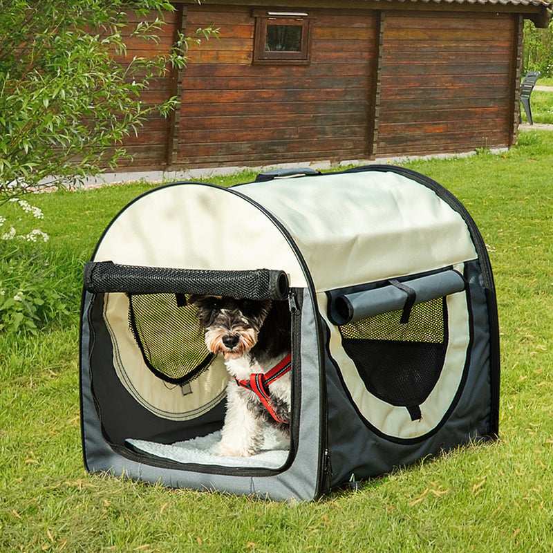 Trasportino per Cani e Gatti Pieghevole 61x46x51 cm in Oxford e PVC Grigio-2