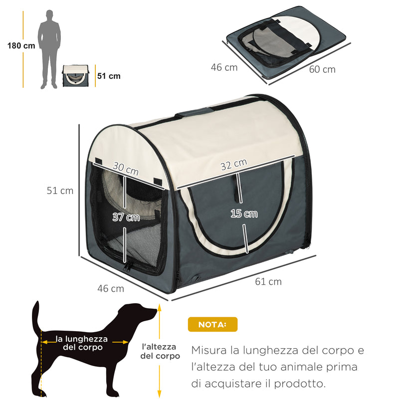 Trasportino per Cani e Gatti Pieghevole 61x46x51 cm in Oxford e PVC Grigio-3