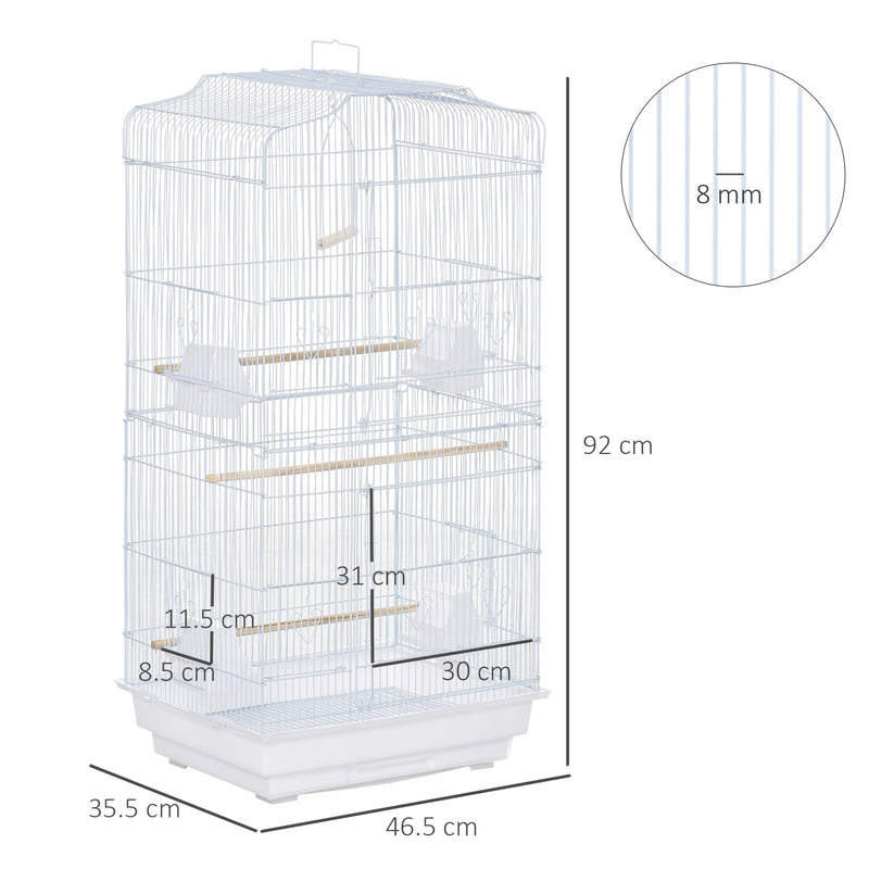 Voliera Gabbia per Uccelli 46,5x35,5x92 cm in Metallo e Plastica Bianco-3