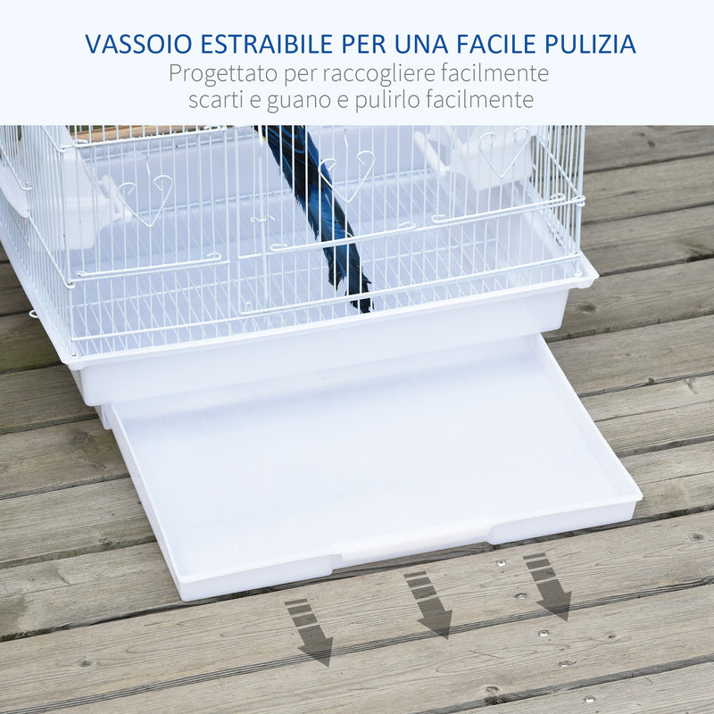 Voliera Gabbia per Uccelli 46,5x35,5x92 cm in Metallo e Plastica Bianco-7