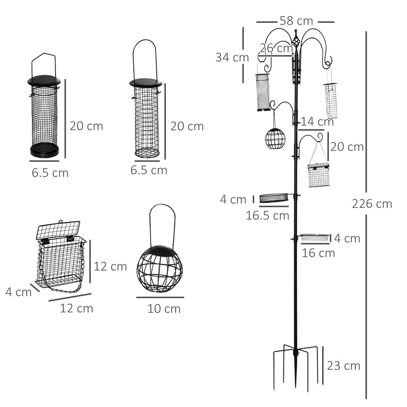 Mangiatoia per Uccelli da Giardino 58x58x226 cm in Acciaio Nero-3