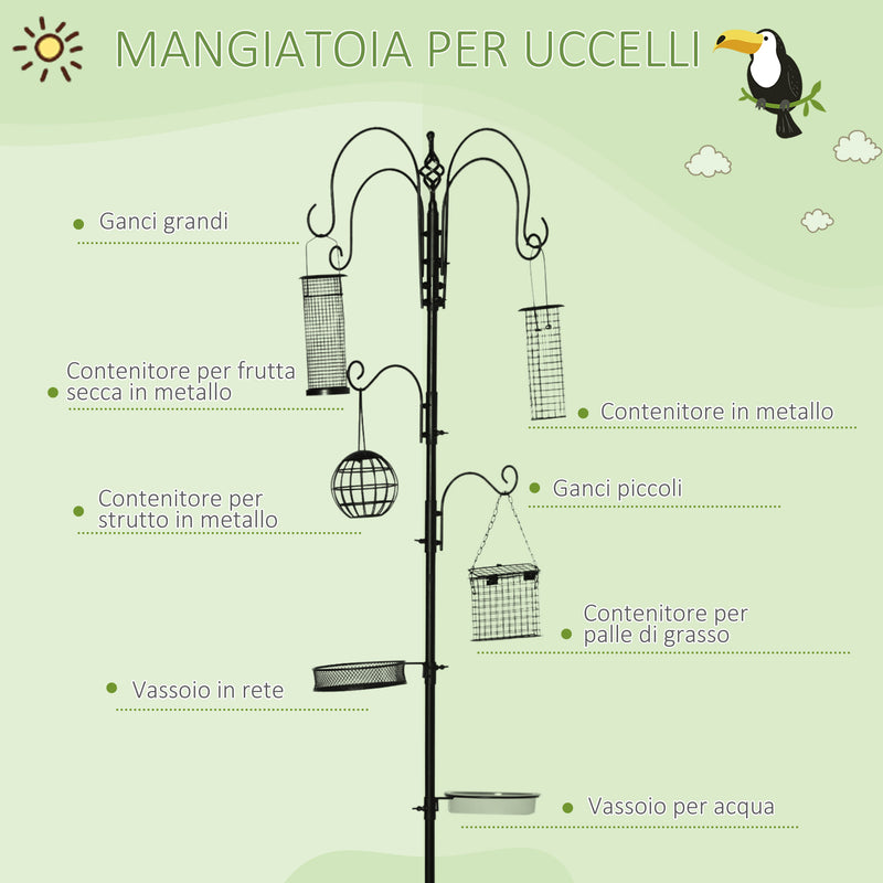 Mangiatoia per Uccelli da Giardino 58x58x226 cm in Acciaio Nero-4