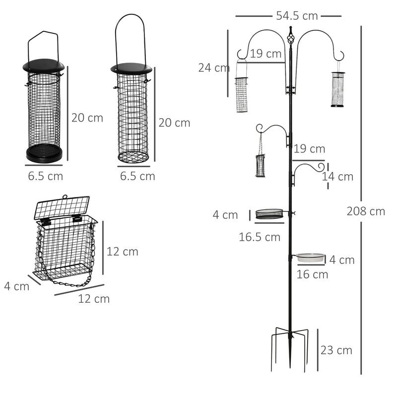 Mangiatoia per Uccelli da Giardino 54,5x54,5x208 cm in Acciaio Nero-3