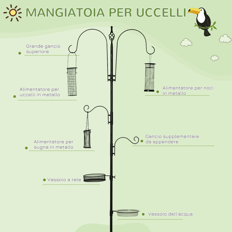 Mangiatoia per Uccelli da Giardino 54,5x54,5x208 cm in Acciaio Nero-4