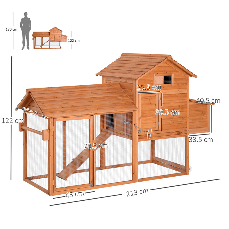 Pollaio Gabbia per Galline da Giardino con Ruote e Nidificazione in Legno 213x91x122 cm -3