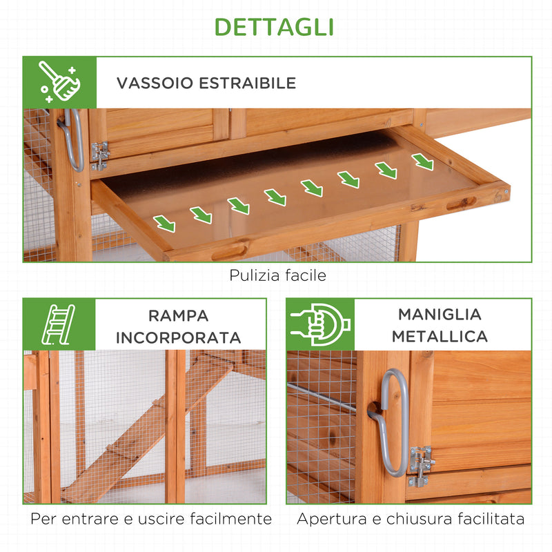 Pollaio Gabbia per Galline da Giardino con Ruote e Nidificazione in Legno 213x91x122 cm -8