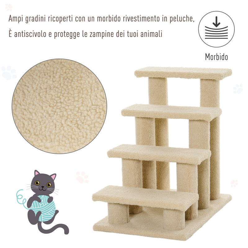 Scaletta per Animali Domestici 4 Gradini 63,5x43x60 cm  Beige-5